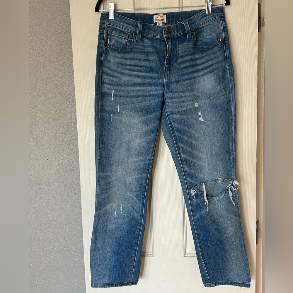 J. Crew Slim Broken In Boyfriend Distressed Cropped Ankle Vintage Denim Jeans